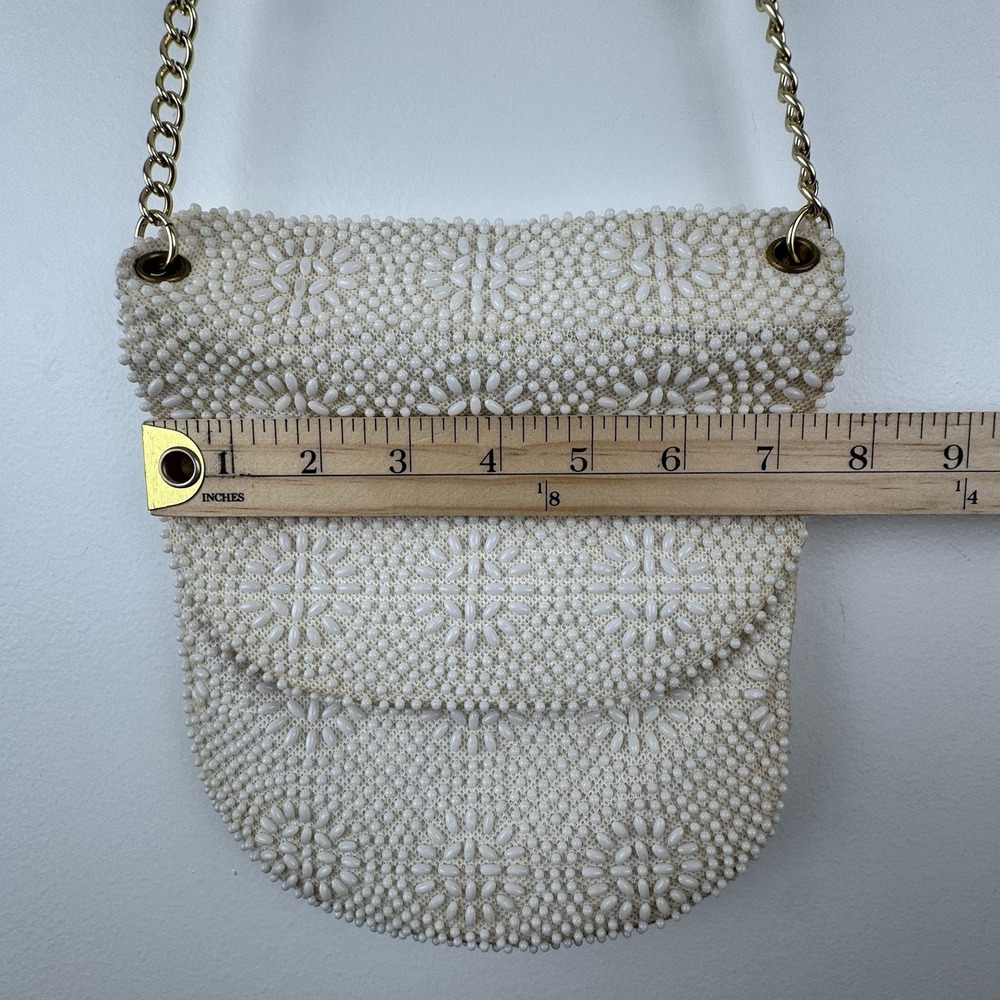 VTG Beaded Purse Ivory Gold Shoulder Chain Evening Retro Elegant Formal 50s 60s - Picture 16 of 16